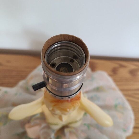 Vintage Lady In Dress MCM Lamp Celluloid Plastic Floral Swiss Dot Hoop Skirt - Picture 15 of 16